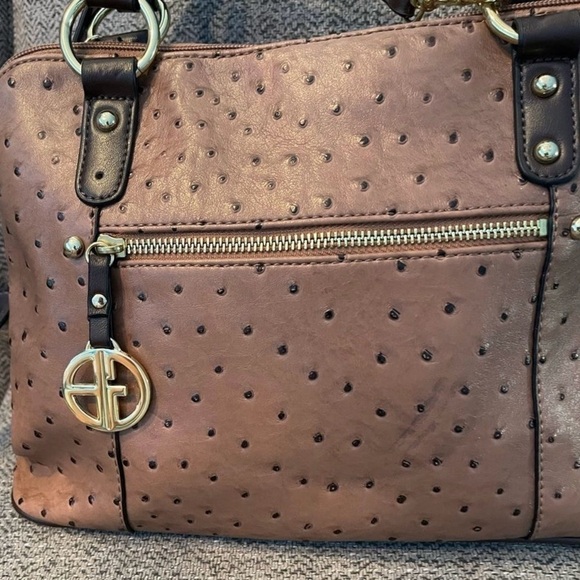 💥SALE Giani Bernini Ostrich-Embossed Dome Satchel Created for Macy's Mocha Gold - Picture 2 of 6